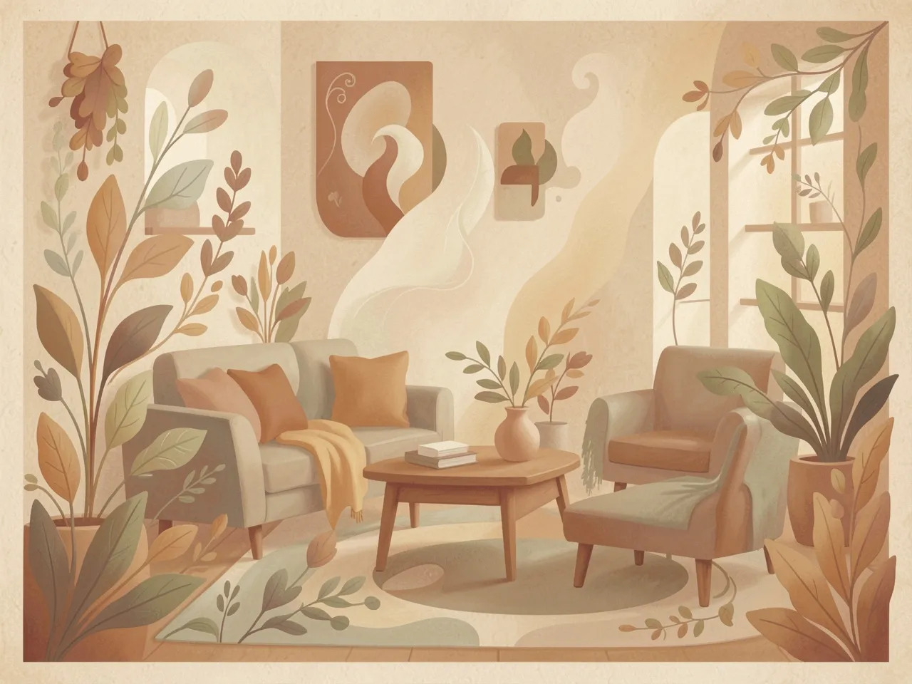 Soft abstract forms representing calm movement within a home environment